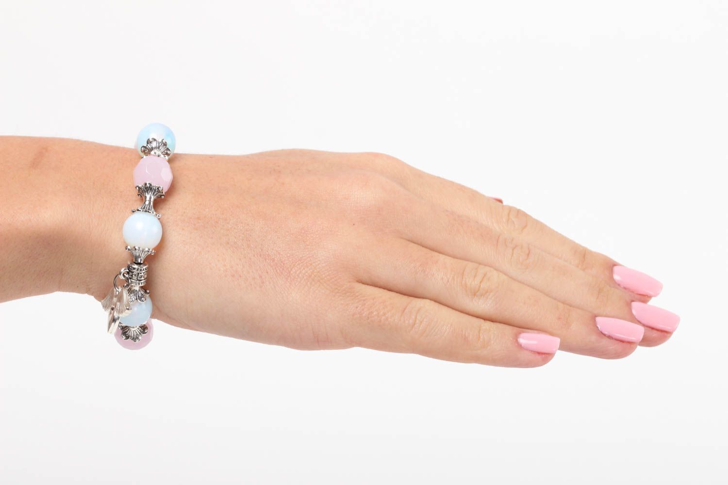 Bracelet pierre de lune Bijou fait main avec quartz rose Cadeau pour femme photo 5