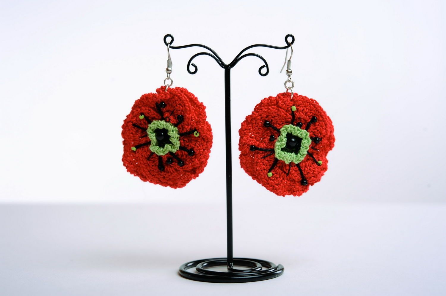 Knitted earrings Poppies photo 1