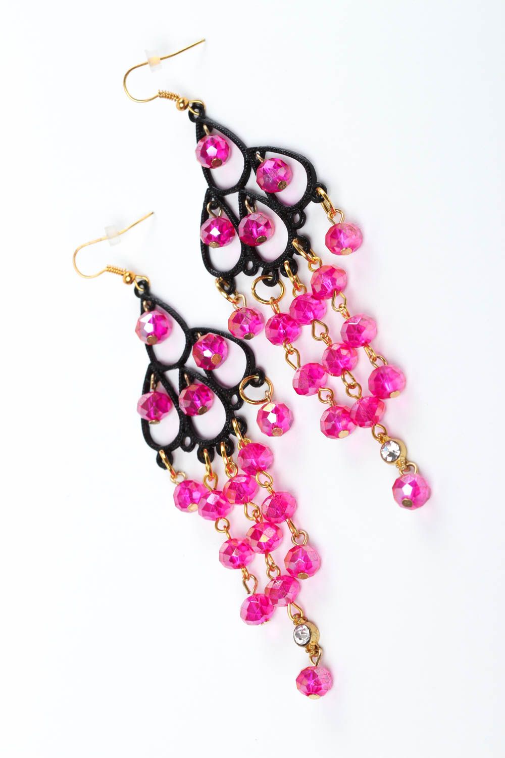 Boucles d'oreilles pendantes Bijou fait main roses en cristal Cadeau femme photo 2