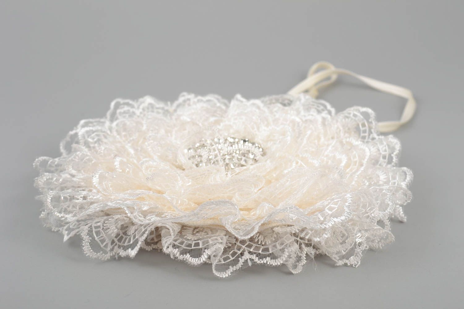 Handmade small tender round wedding bridal purse with lace of milk color photo 4