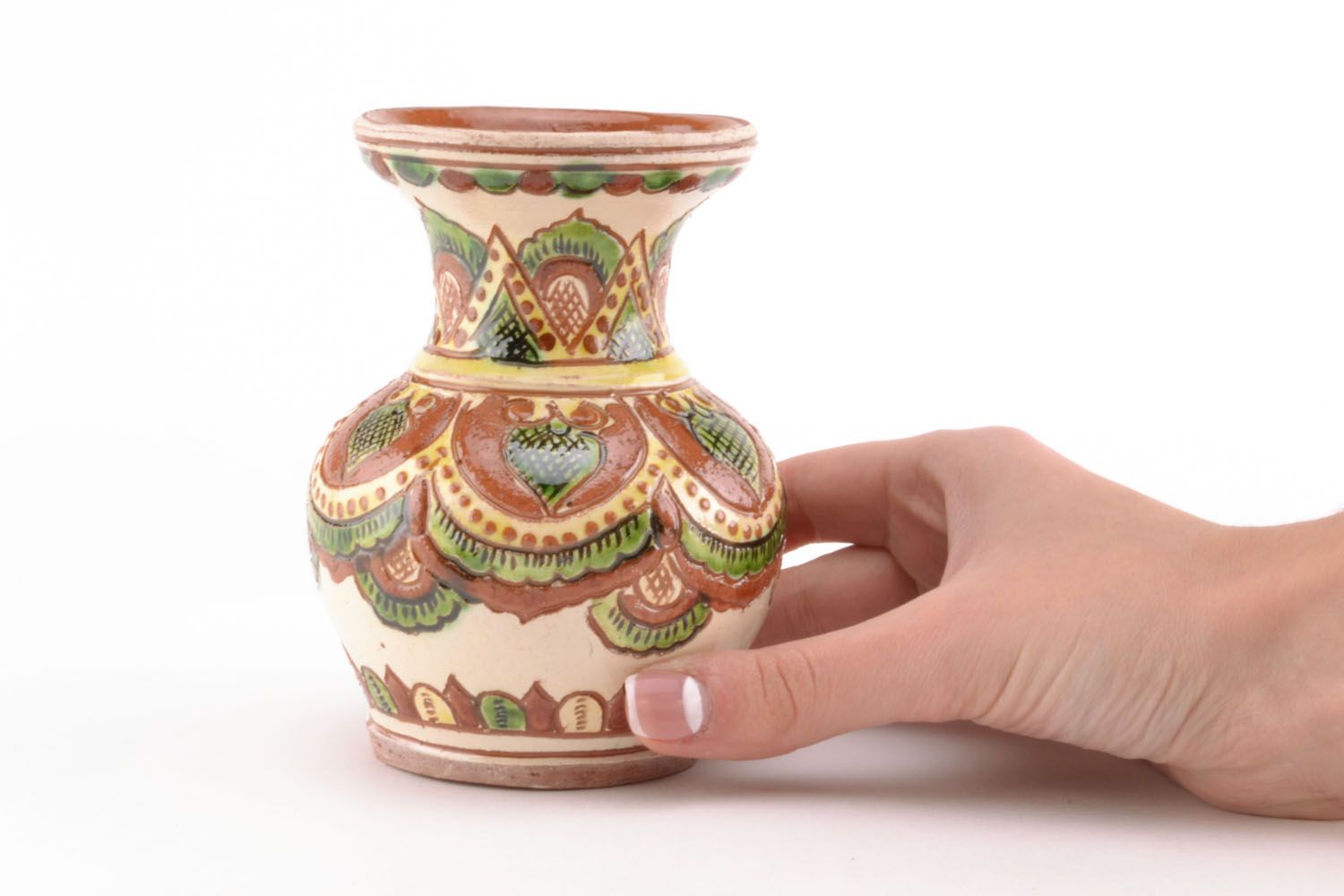 4 inch ceramic hand-painted green&brown vase jug 0,58 lb photo 2
