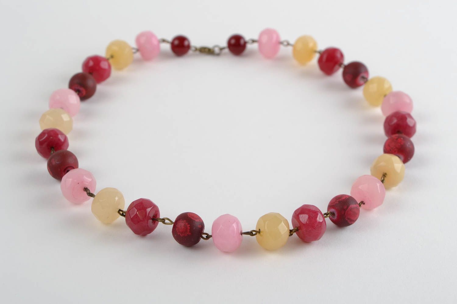 Handmade designer colorful agate coral and glass bead necklace pink and beige photo 5