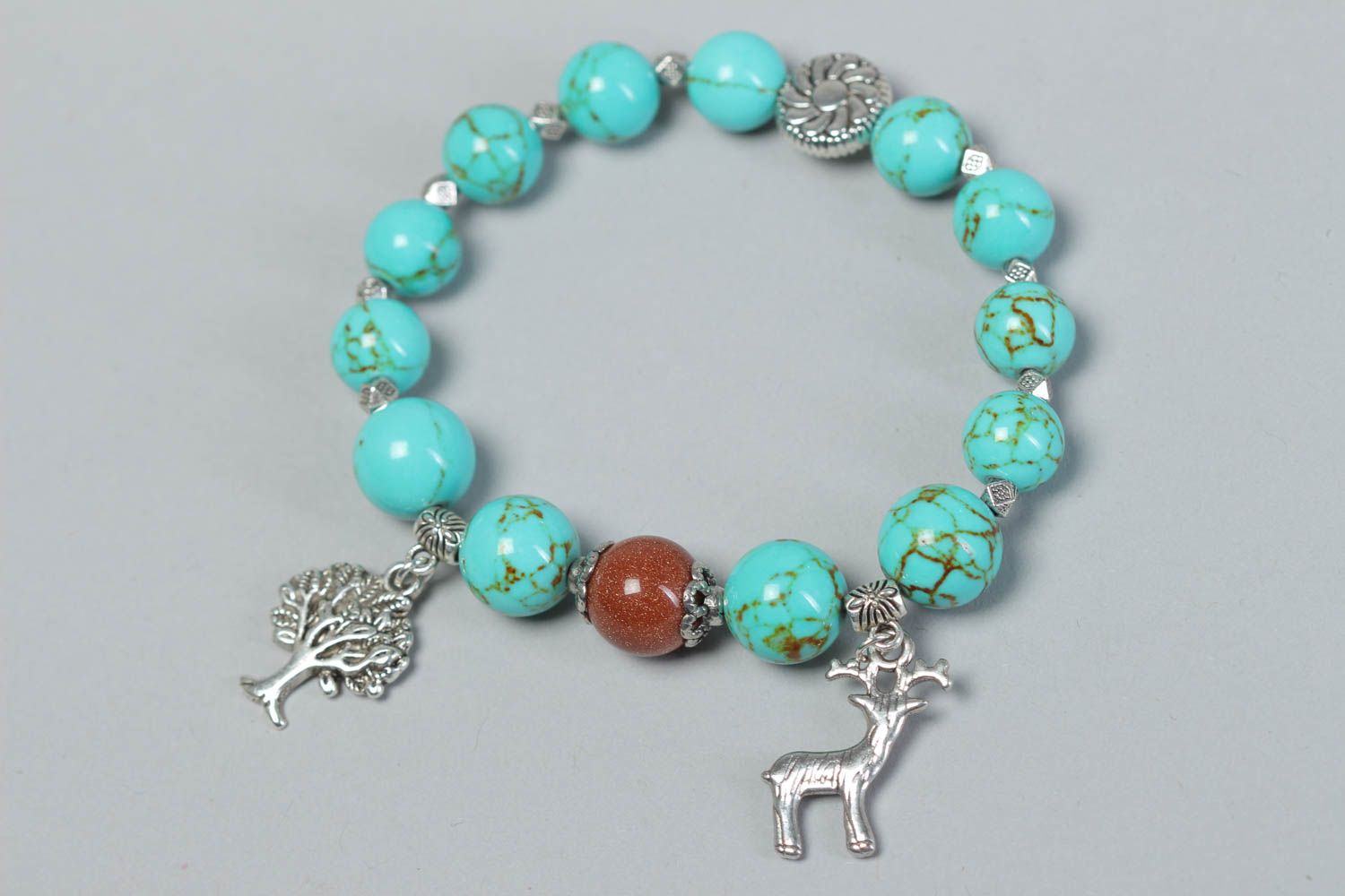 Handmade bracelet with charms accessory with natural stones beaded jewelry photo 2