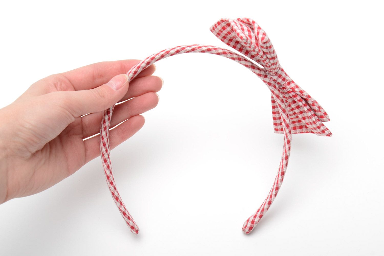 Serre-tête décoratif blanc et rouge en coton avec noeud fait main pour femme  photo 5