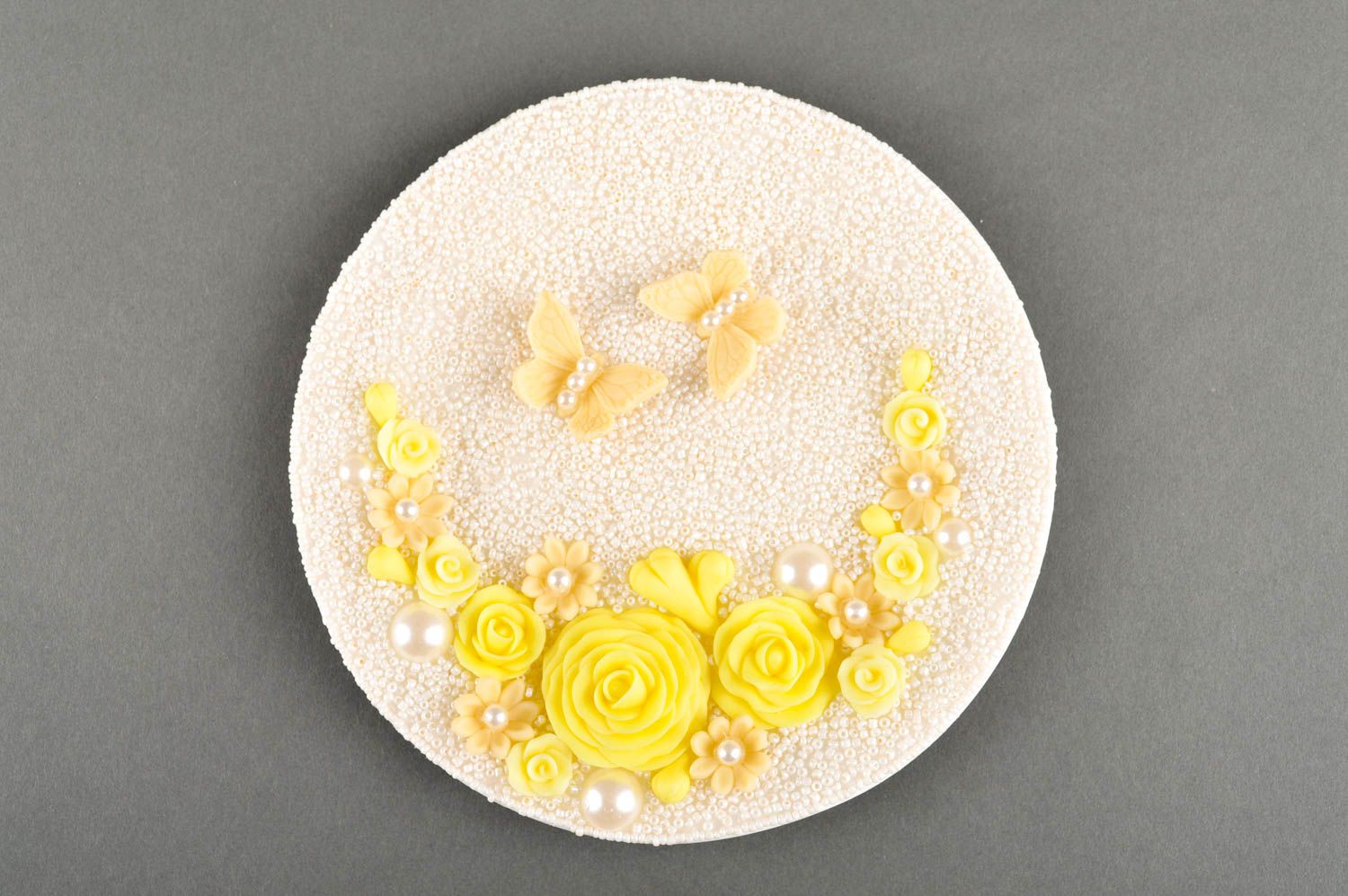Assiette décorative Décoration fait main Vaisselle déco Fleurs jaunes design photo 3