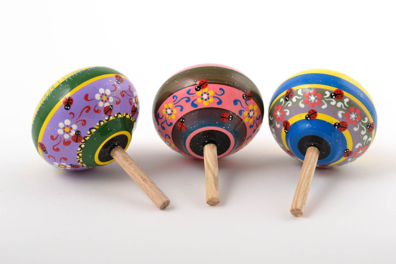 Детские юлы игрушки ручной работы игрушки из дерева комплект из 3 изделий фото 2