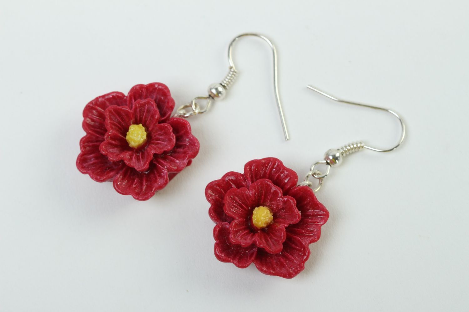Plastic earrings handmade polymer clay earrings with flowers stylish jewelry photo 2