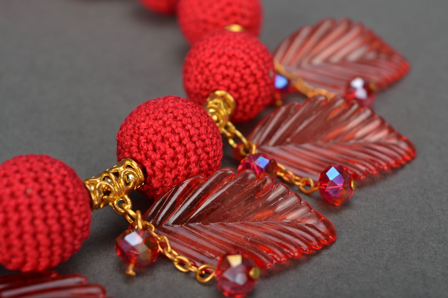 Conjunto de jóias feito à mão colar e brincos de malha Vermelho foto 5