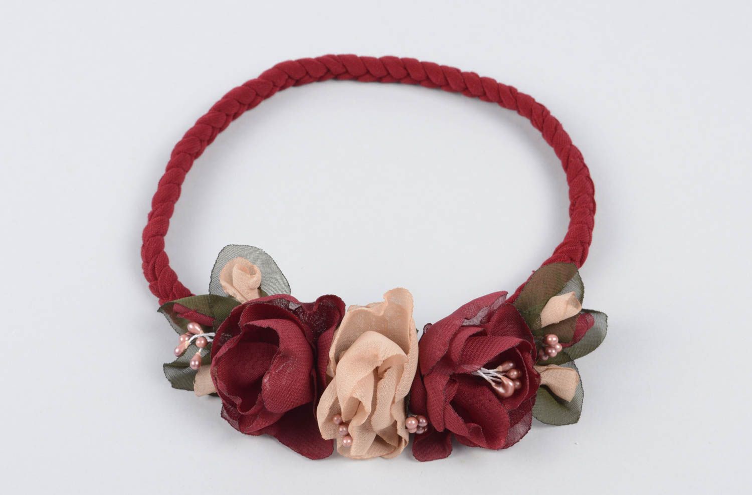 Handmade Mädchen Haarschmuck Haarband mit Blume Accessoire für Haare dunkelrot foto 1