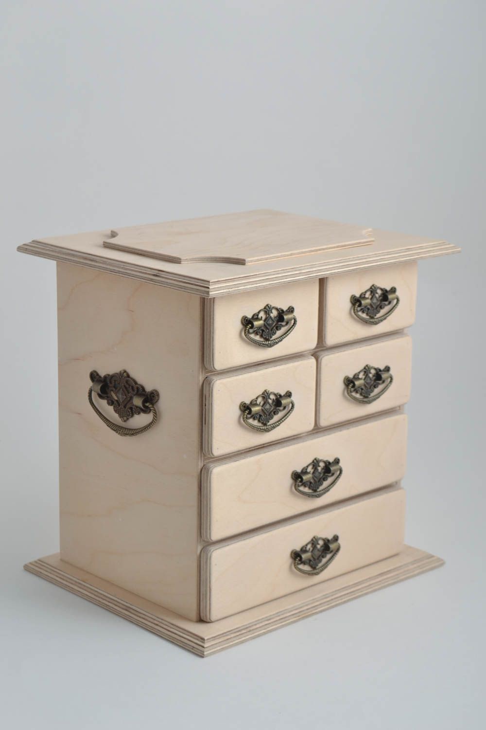 Boite avec tiroirs faite main Commode miniature en bois brut Boîte à décorer photo 3