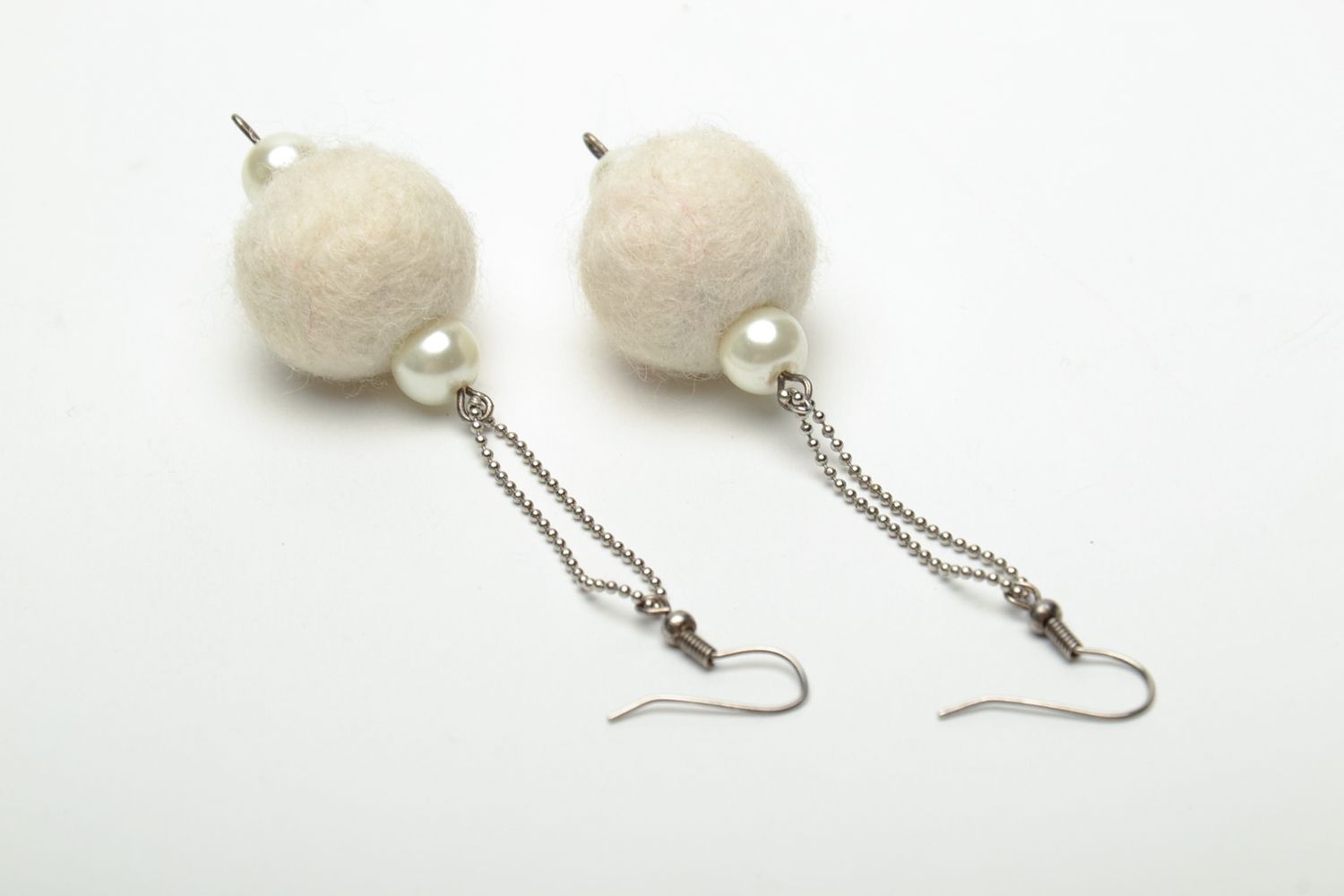 White felted wool earrings photo 5