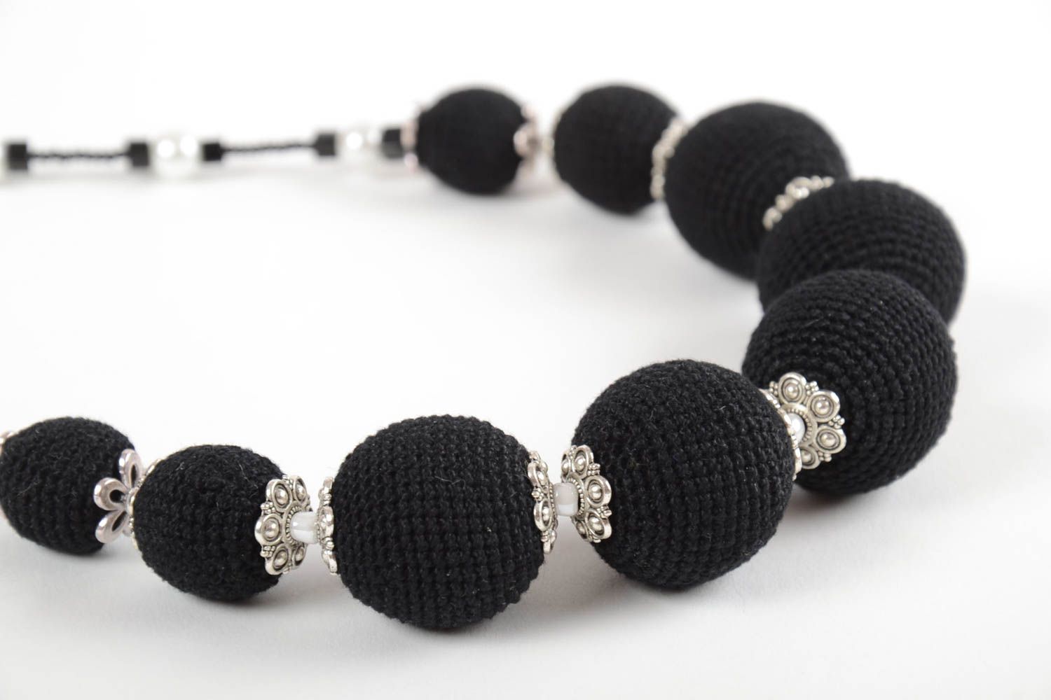 Handmade unusual beaded necklace black and white accessory stylish jewelry photo 3