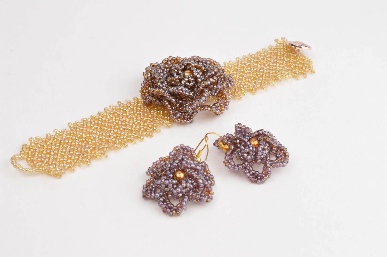 Beautiful handmade beaded earrings beaded bracelet artisan jewelry set photo 2