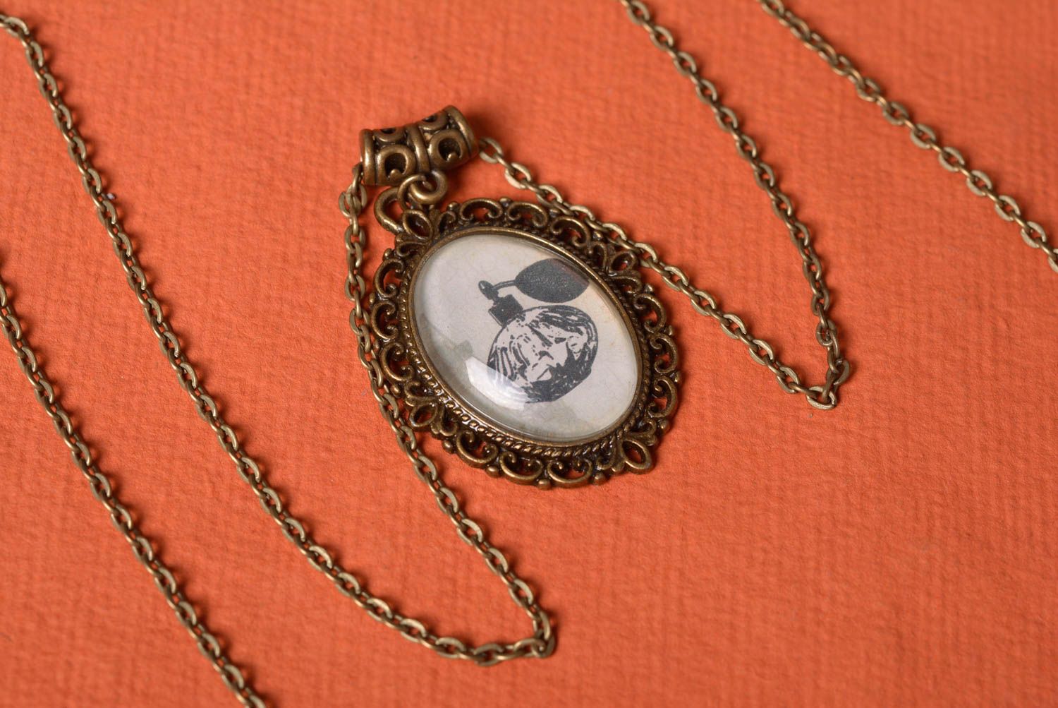 Pendant with decoupage designed in vintage style handmade beautiful jewelry photo 5