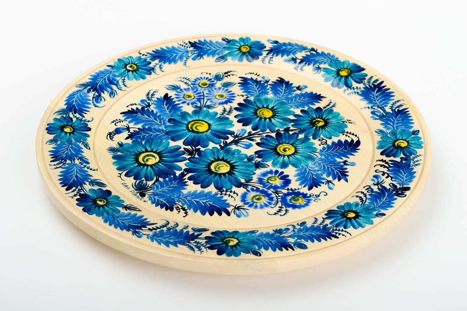 Декор на стену ручной работы синяя декоративная тарелка расписная посуда фото 3