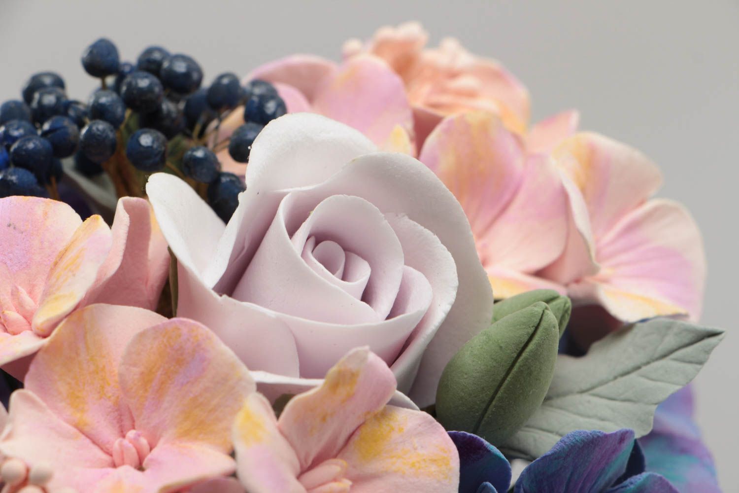 Pot de fleurs artificielles en pâte polymère japonaise fait main Hortensias photo 4