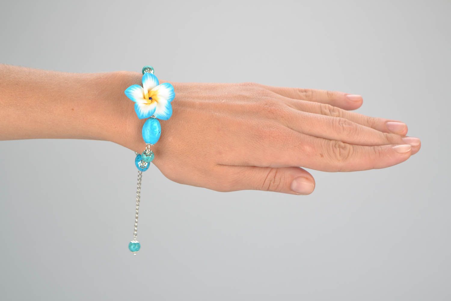Bracelet en argile polymère fait main Lagune bleue photo 2