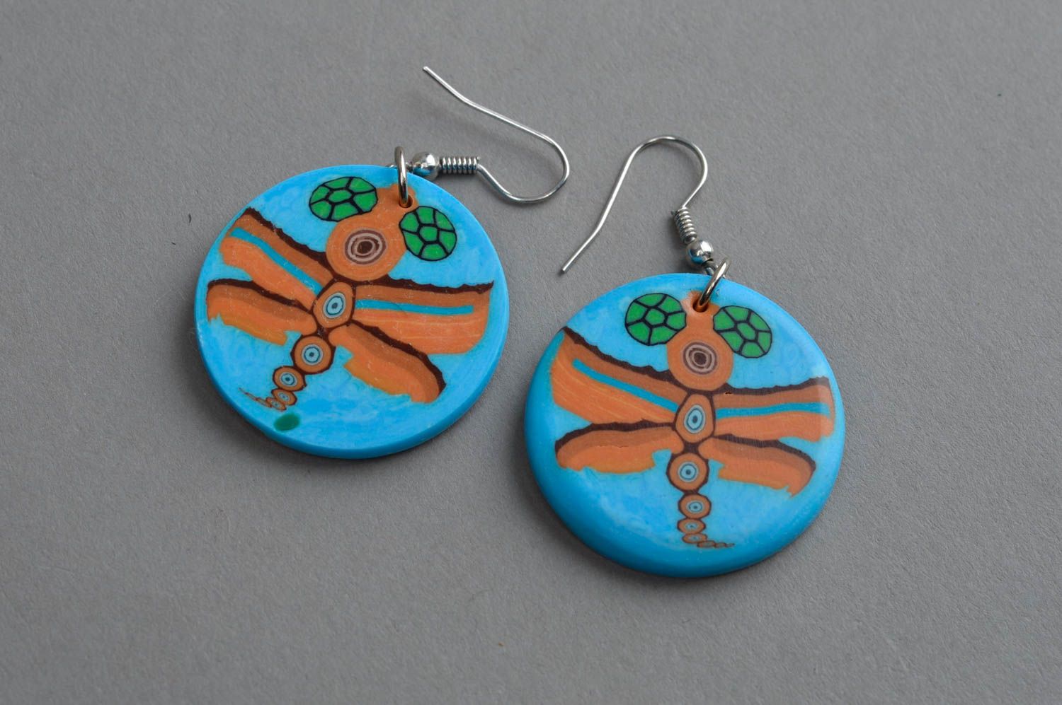 Polymer clay earrings handmade earrings with painting plastic bijouterie photo 2