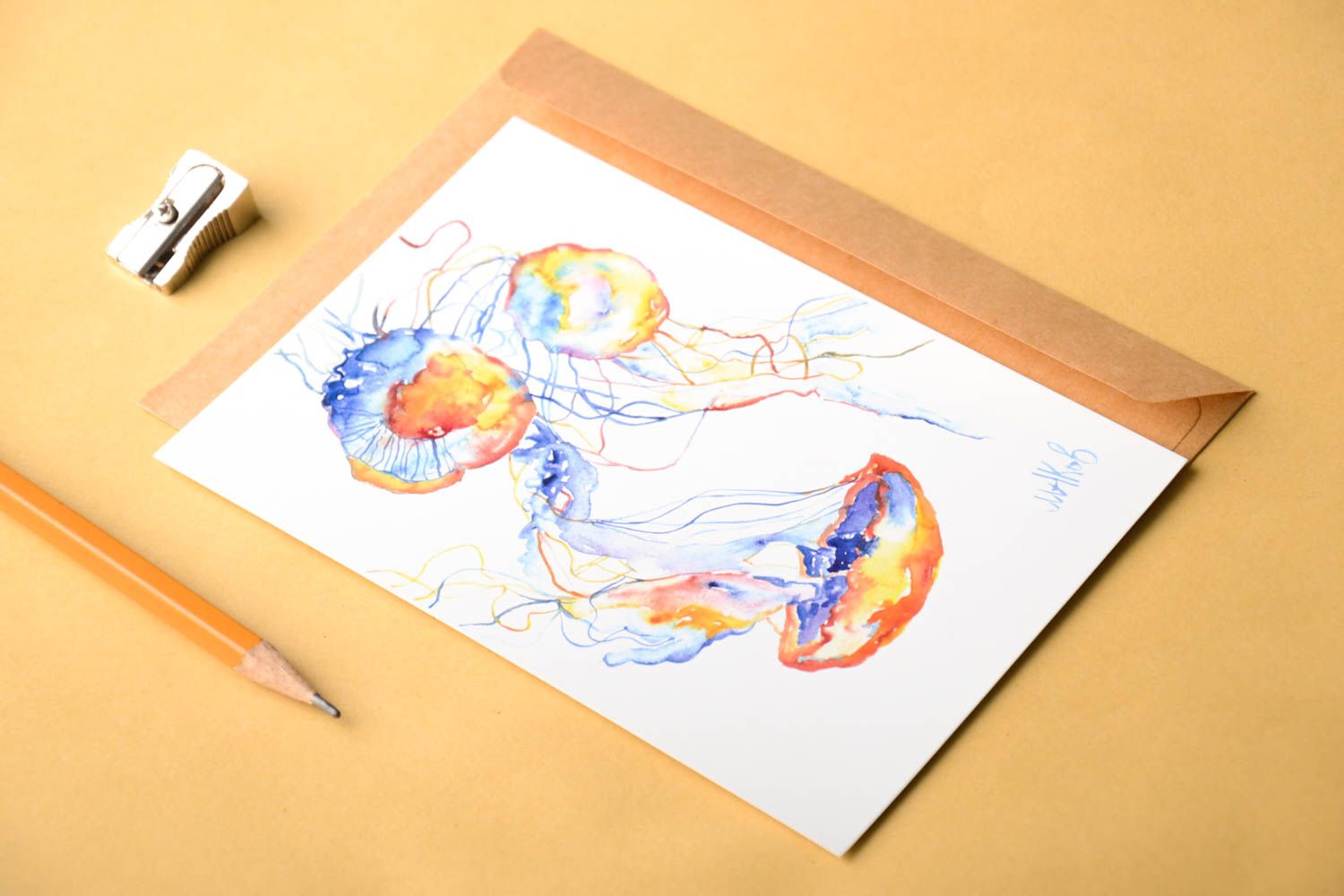 Открытка ручной работы поздравительная открытка с медузами красивая открытка фото 1