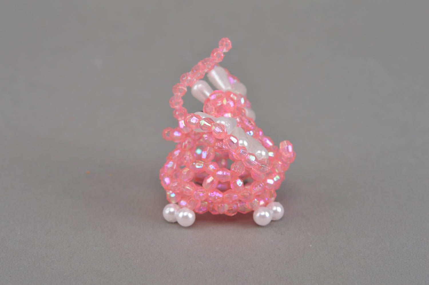 Handmade pink beaded figurine of elephant miniature collectible statuette photo 4