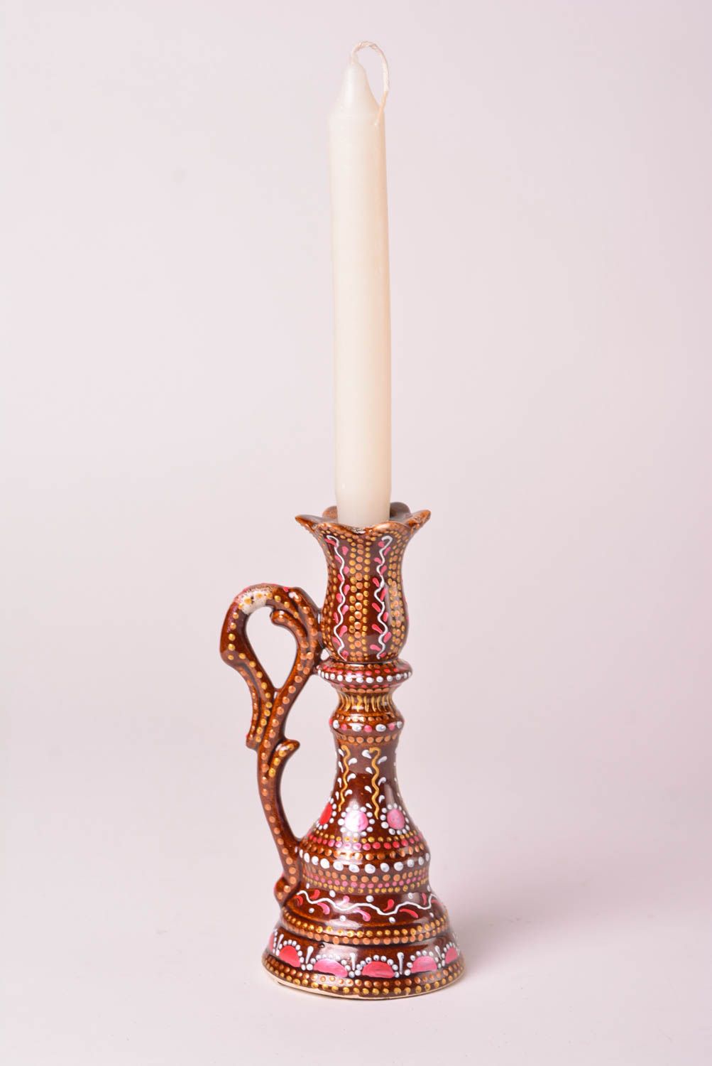 Handmade unusual ceramic candlestick clay candlestick in ethnic style  photo 1