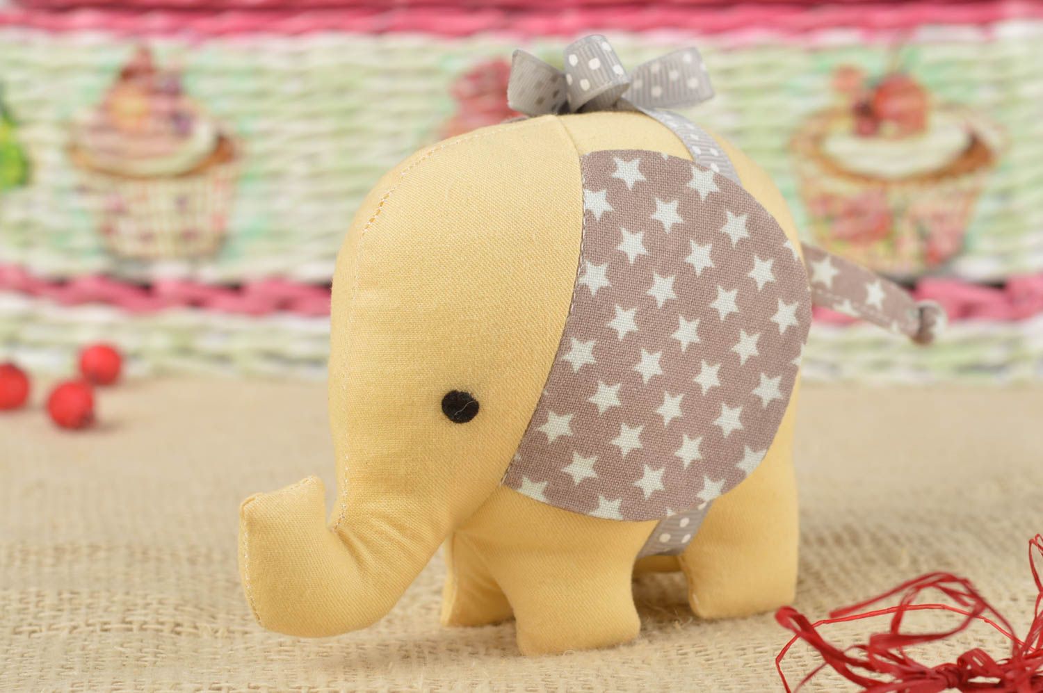 Handmade yellow soft toy unusual interior toy stylish textile elephant photo 1