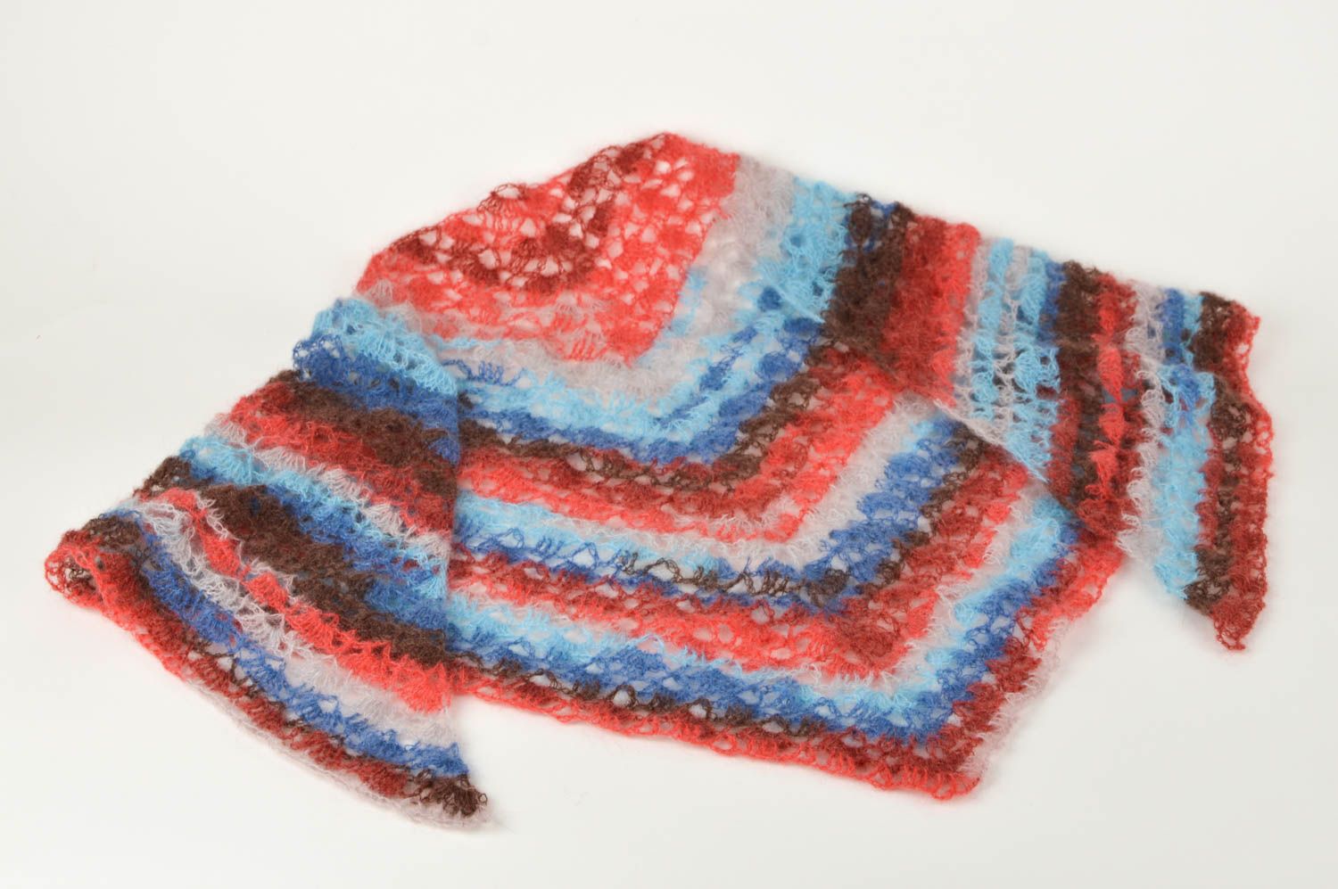 Châle laine fait main Accessoire tricot au crochet multicolore Cadeau femme photo 2