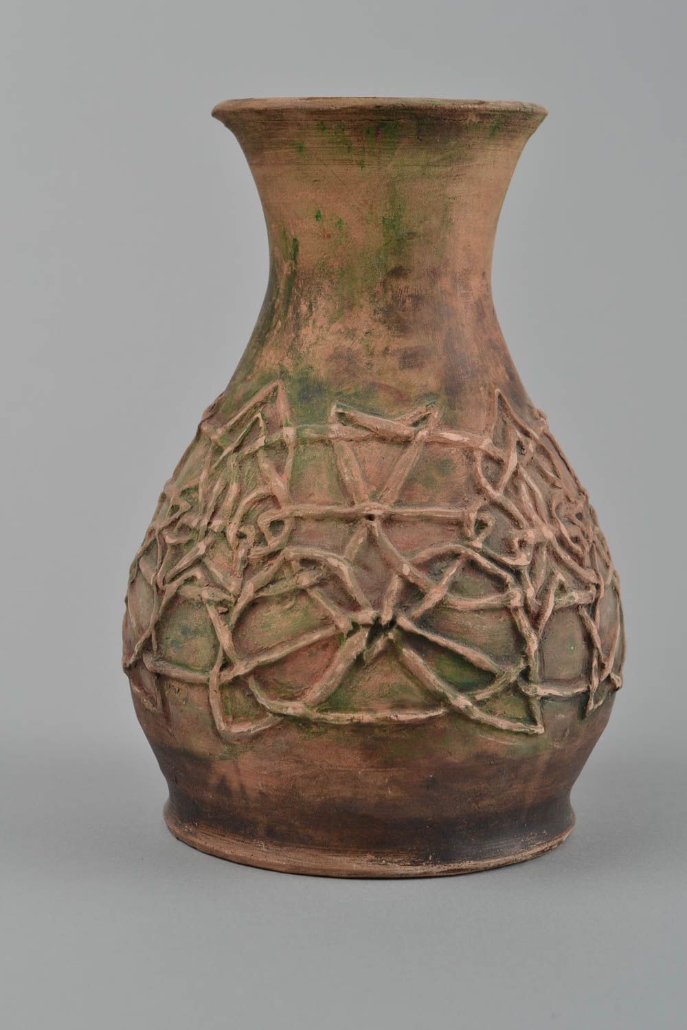 Handmade clay flower vase with molded ornament 30 oz décor gift 9, 1,9 lb photo 3
