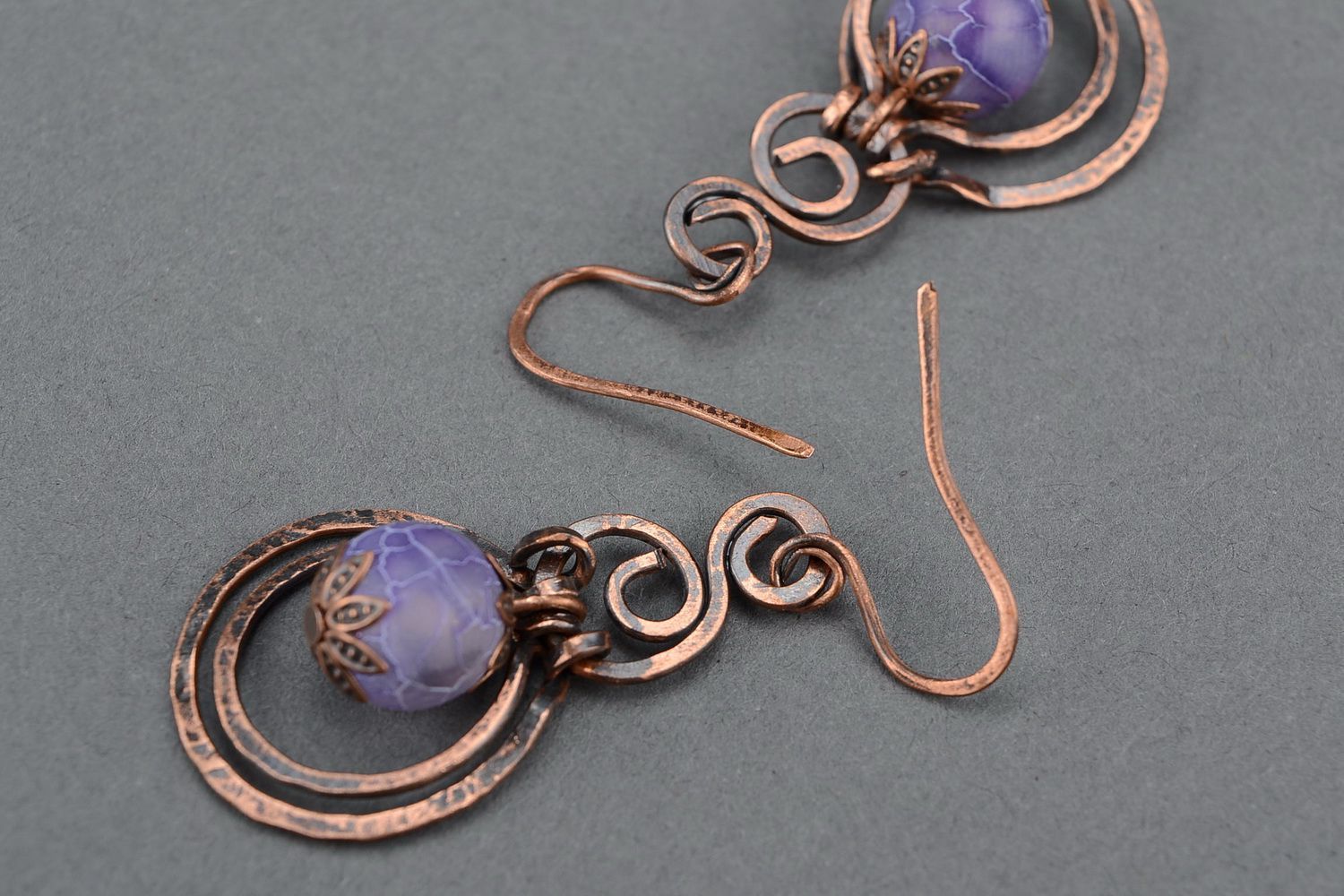 Copper earrings with agate photo 4