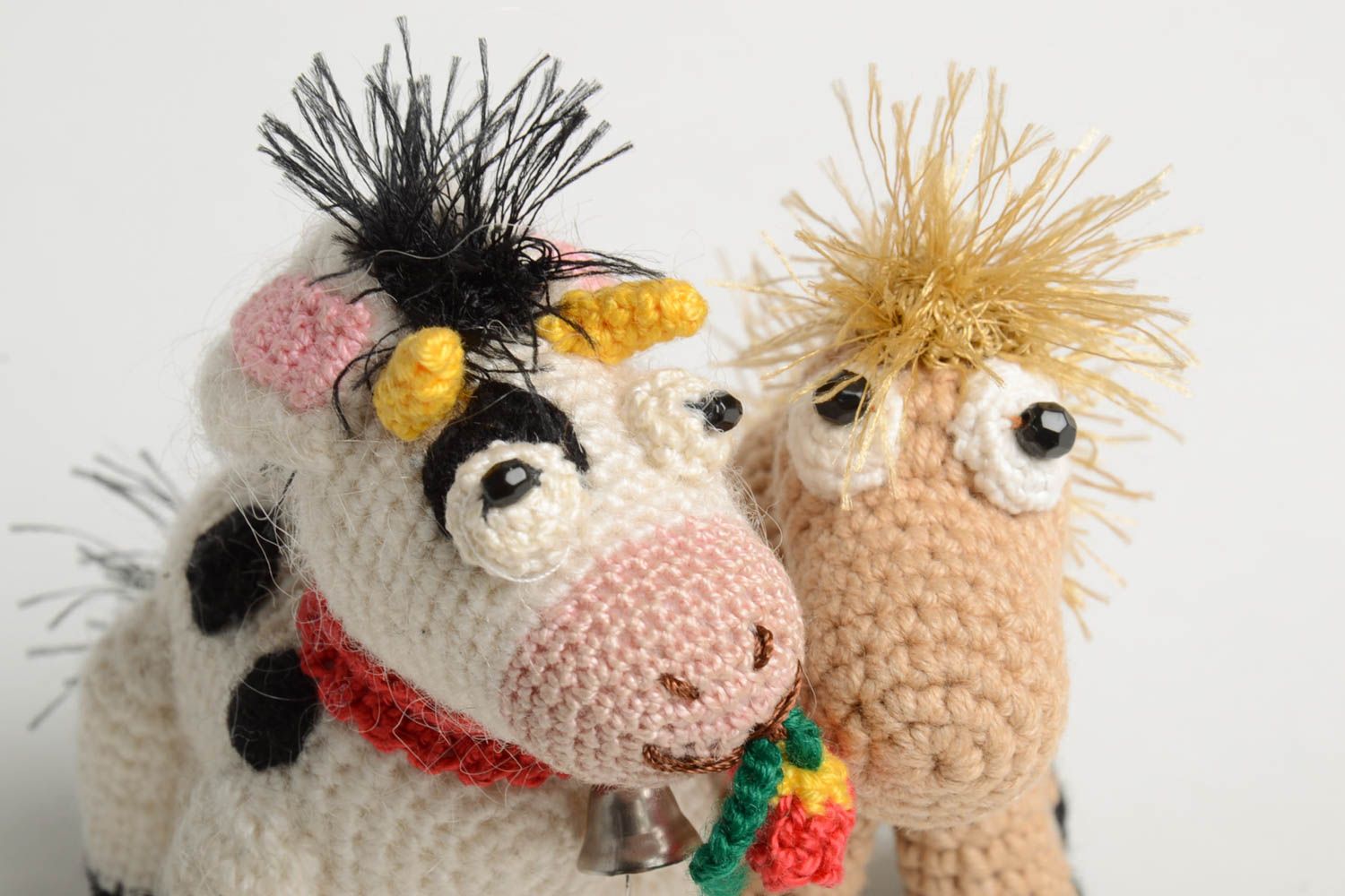 Handmade designer crocheted toy natural wool horse and cow unique interior toys photo 3