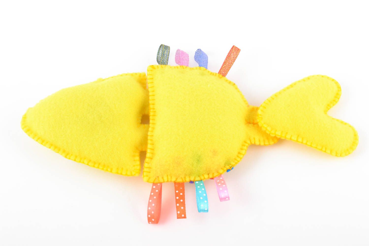 Gelbes handgemachtes Greifspielzeug aus Filz Fisch originell Lernspielzeug foto 2