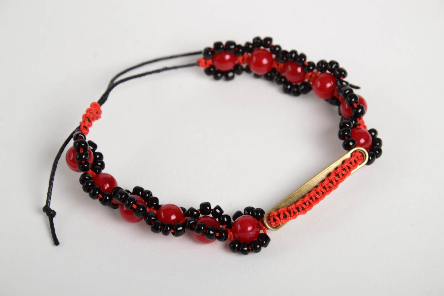 Handmade red beaded bracelet unusual elegant bracelet stylish accessory photo 1