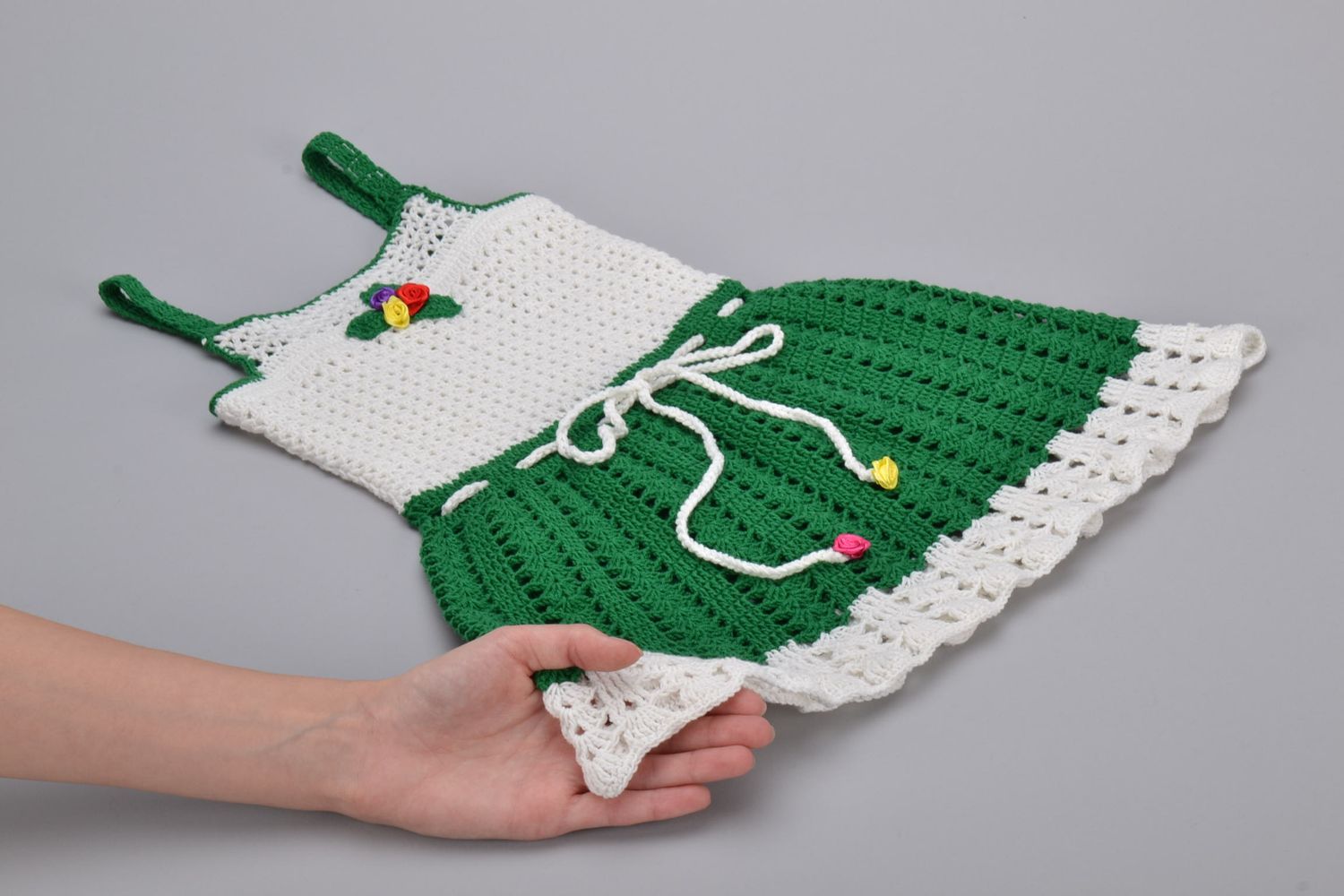 Robe tricotée faite main Blanc vert photo 4