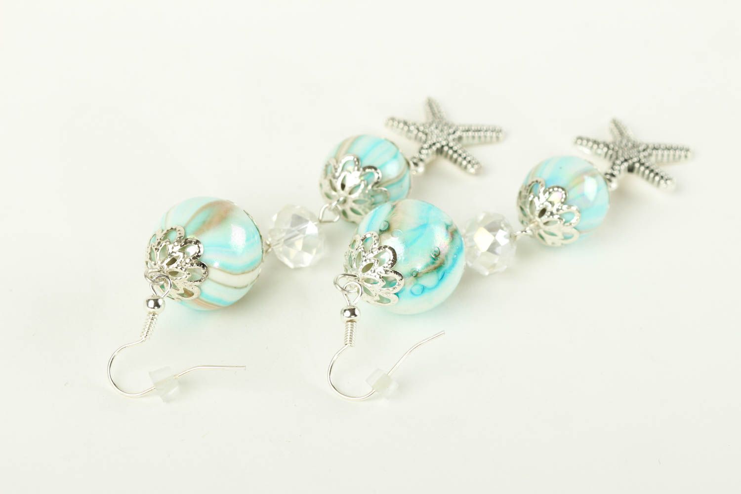 Handmade blue long earrings unusual beaded earrings cute dangling jewelry photo 4