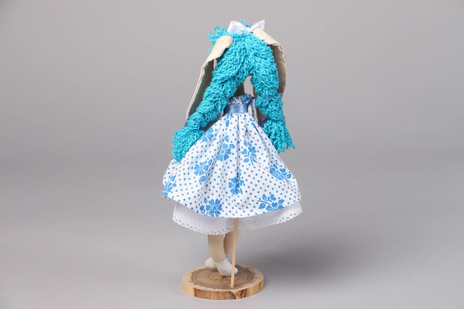 Soft fabric toy with holder Bunny in Blue photo 3