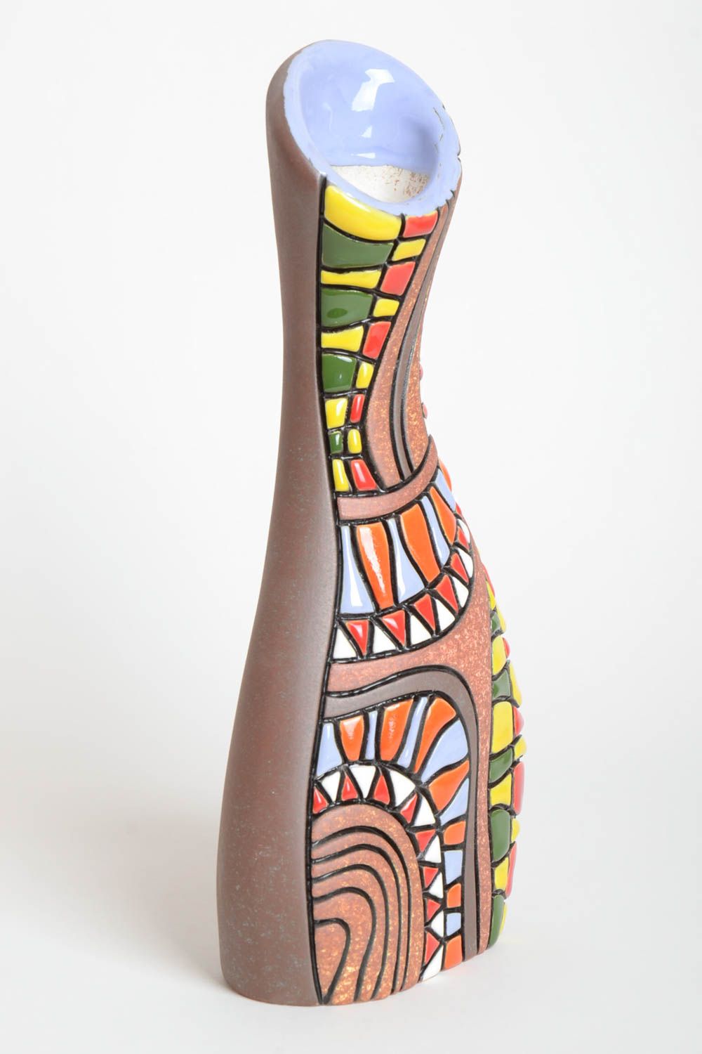 Vase à fleurs céramique Vase fait main multicolore design Cadeau pour femme photo 2