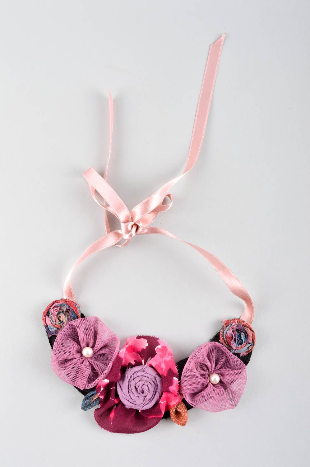 Collar de tela y pulsera con flor hechos a mano bisutería de moda para mujer  foto 3