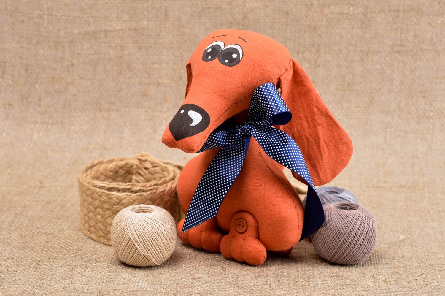 Peluche chien fait main Jouet enfant Cadeau original marron coton design photo 1