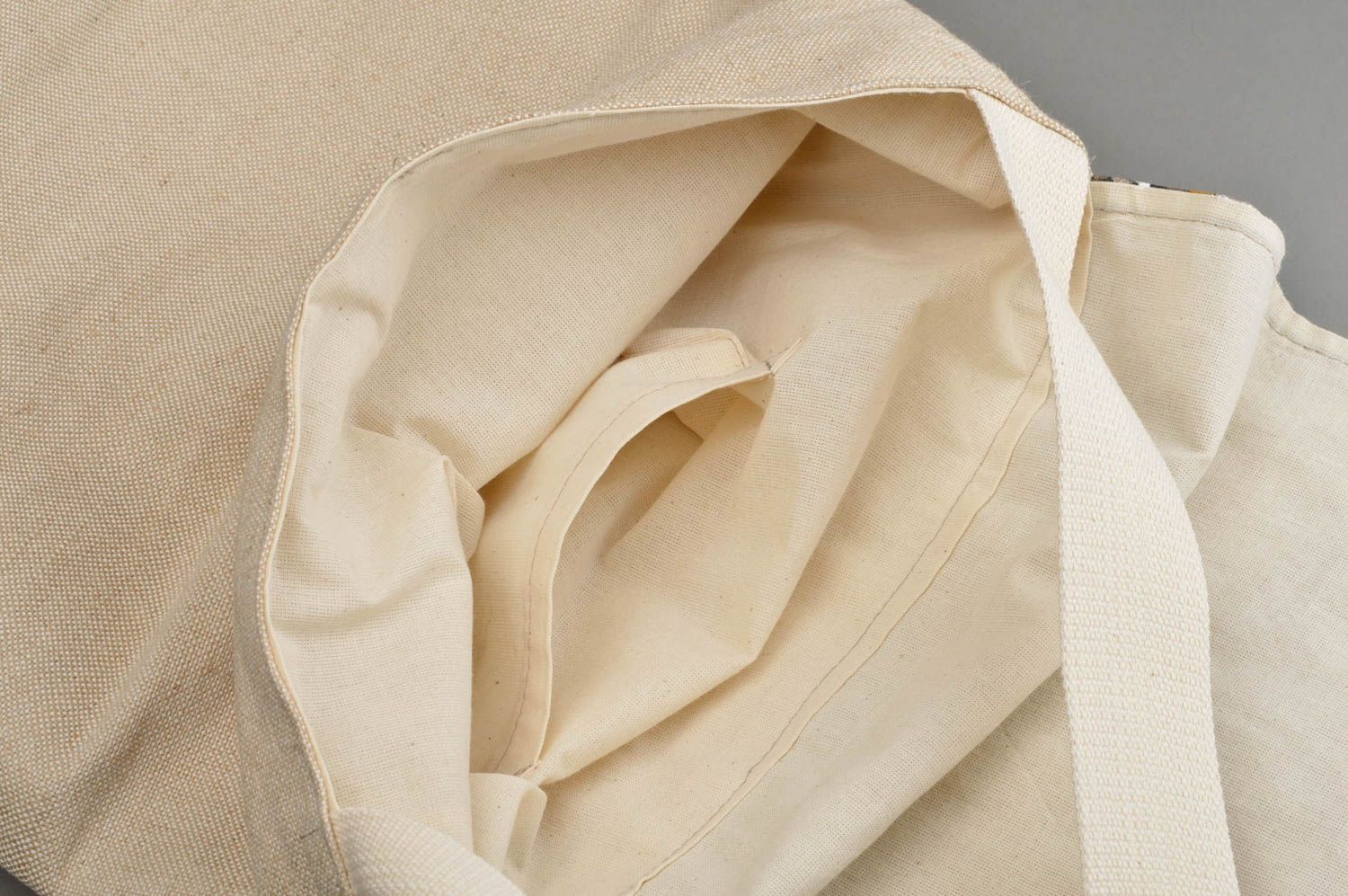 Sac en tissu de lin et coton fait main avec pochette intérieure Hiboux photo 4