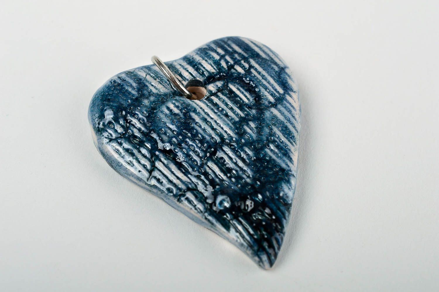 Кулон ручной работы сердце подвеска на шею с росписью керамическое украешние фото 2