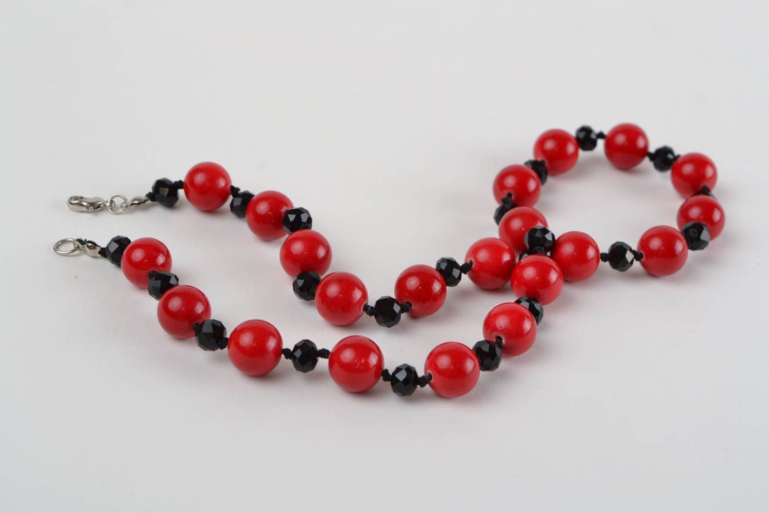 Handmade beautiful red and black necklace made of Czech beads for girls photo 2