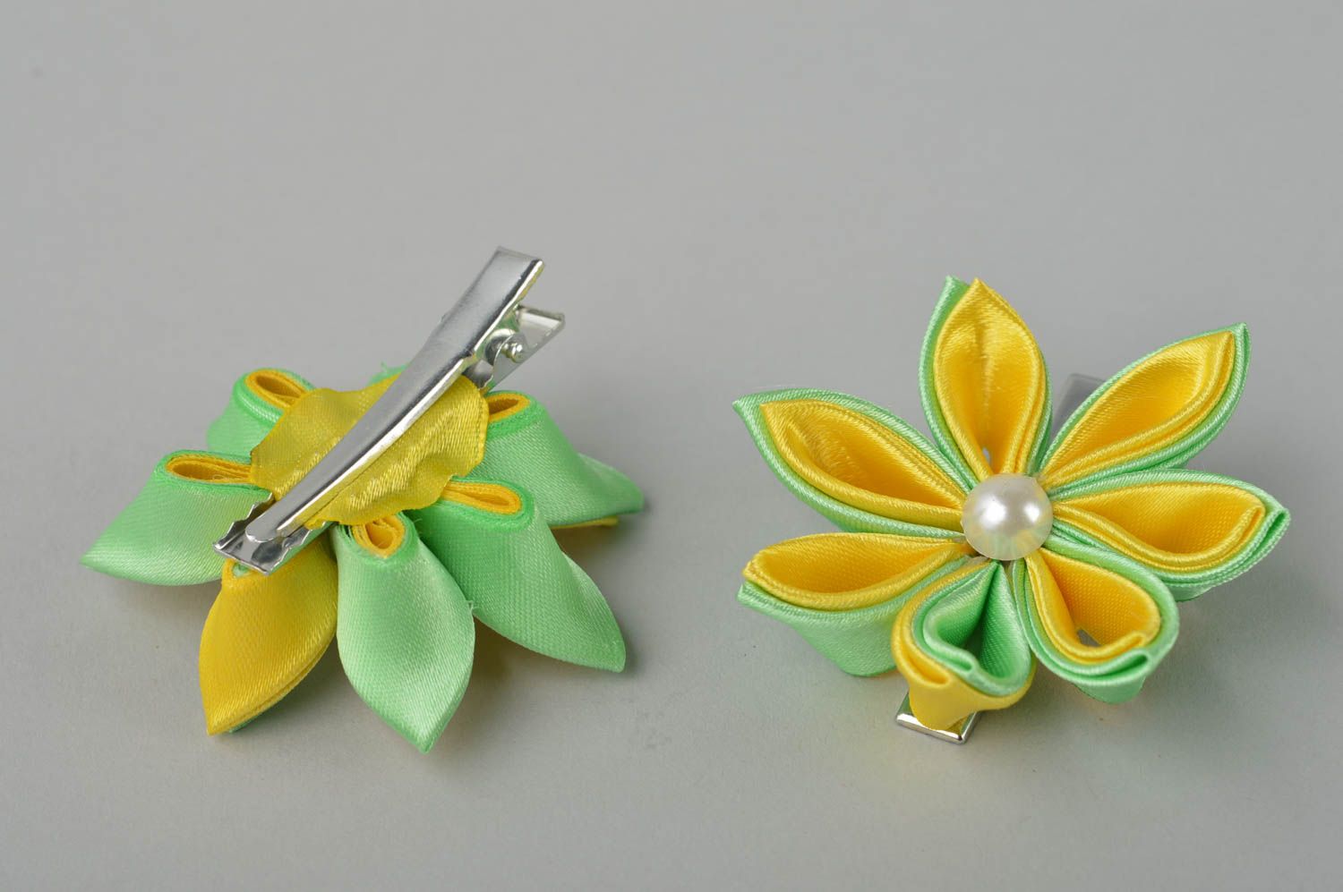 Beautiful handmade fabric hair clip flower barrette for kids 2 pieces gift ideas photo 4