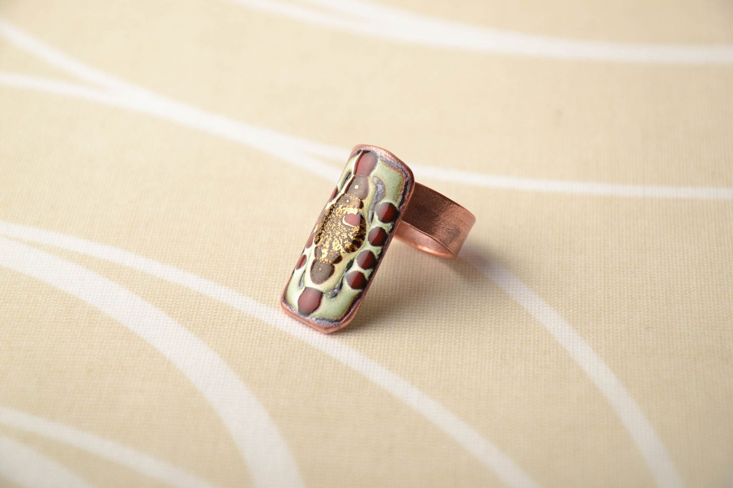 Unusual copper ring with painting photo 1