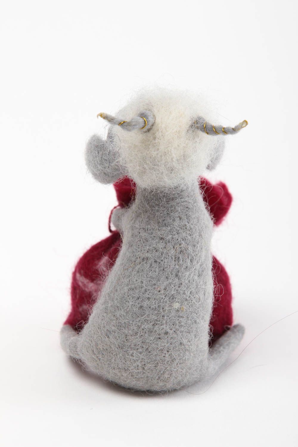 Peluche chèvre en laine feutrée Jouet fait main gris avec sac Cadeau enfant photo 4
