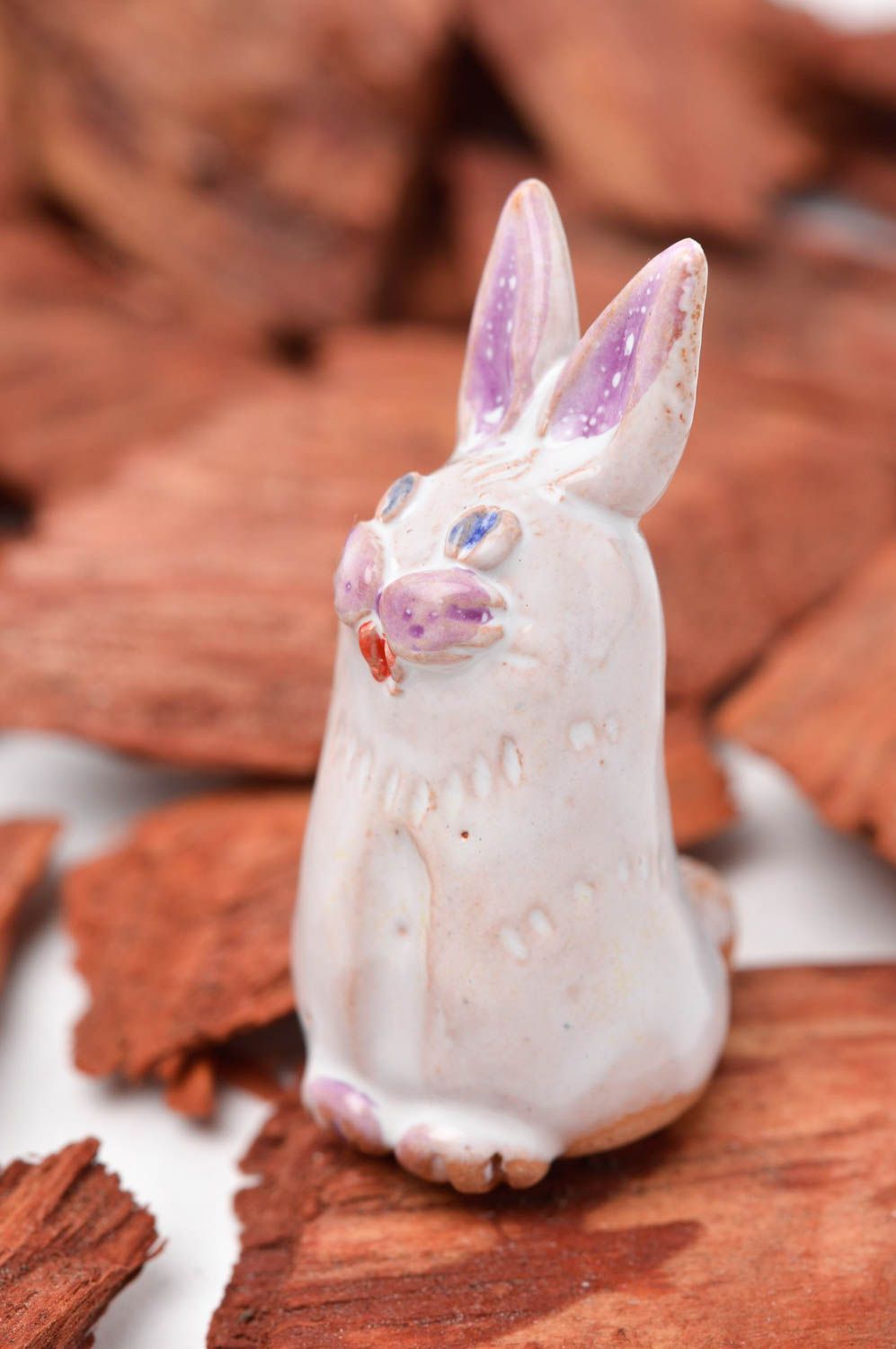 Figurine lapin Statuette miniature fait main argile glaçure Déco maison original photo 7