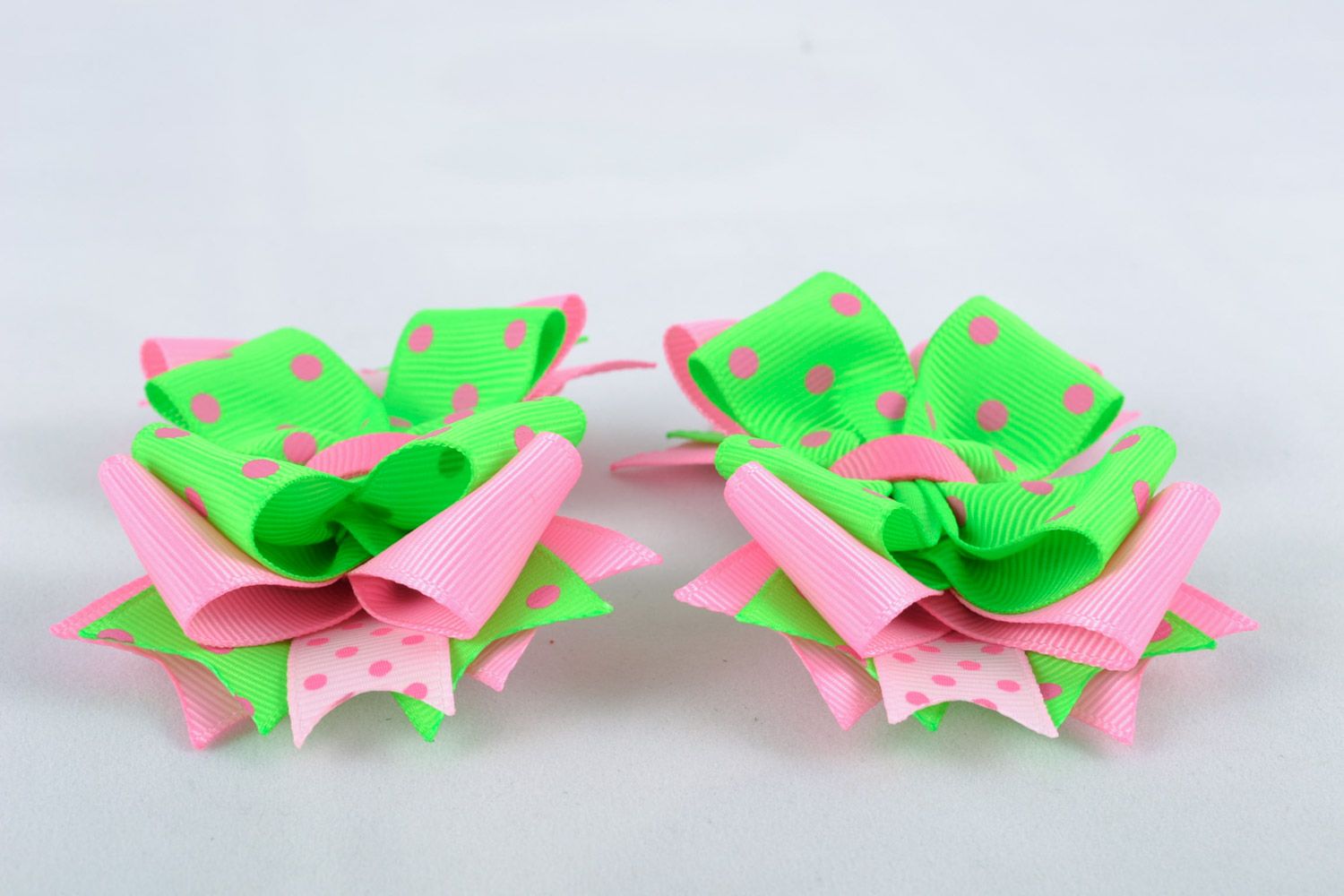 Set of handmade colorful ribbon bow hair clips 2 pieces photo 5