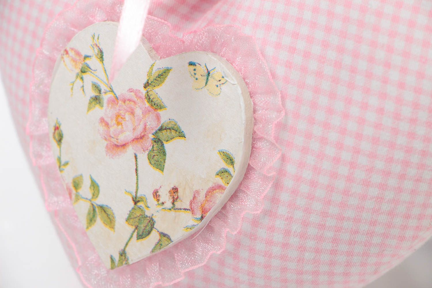 Coeur en tissu fait main Décoration à suspendre rose floral Cadeau original photo 3