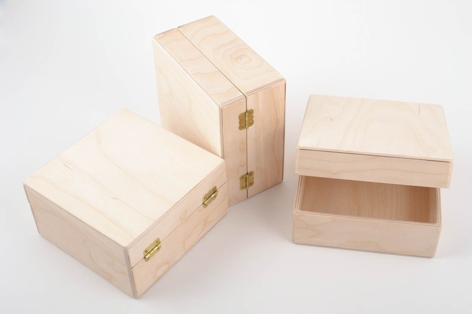 Ensemble de 3 boîtes carrées en bois pour serviettage ou peinture faites main photo 4