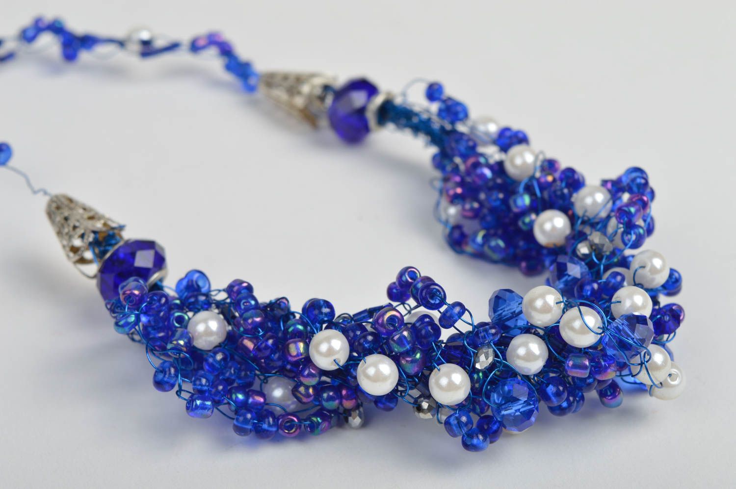 Collier perles de rocaille Bijou fait main bleu perles Accessoire femme photo 3