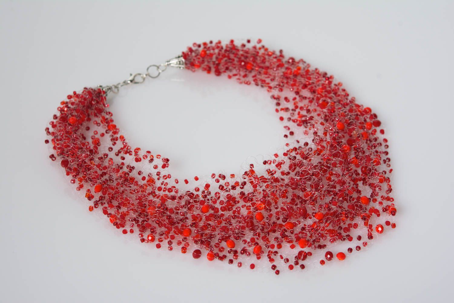 Handmade multi row red beaded airy necklace stylish designer summer accessory  photo 1